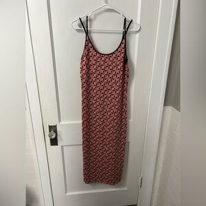Zara Pink and Black Geometric Midi Dress